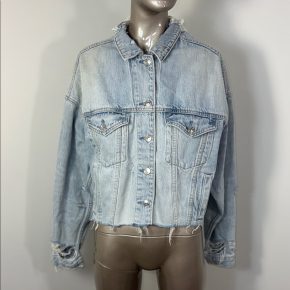 American Eagle Outfitters Jackets & Blazers - American Eagle Thrashed Light Blue Distressed Denim Jacket